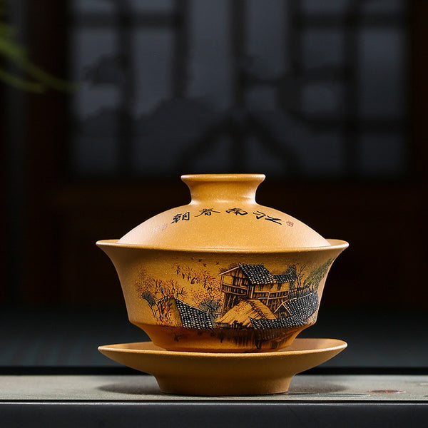 Household Kung Fu Sancai Covered Bowl Purple Sand Cup