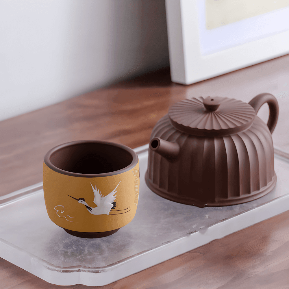 Chinese Retro Style Purple Clay Teacup - Hand Painted Crane | Shop