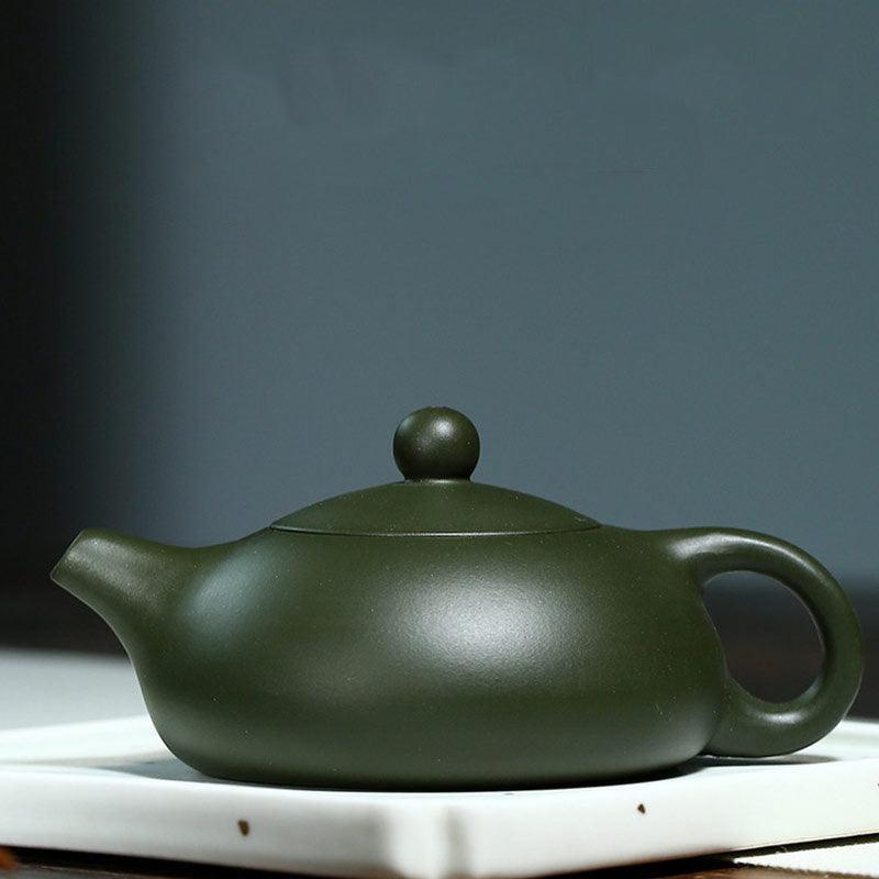Half Moon Teapot Handmade Yixing Green Clay Teapot with Flat Xishi