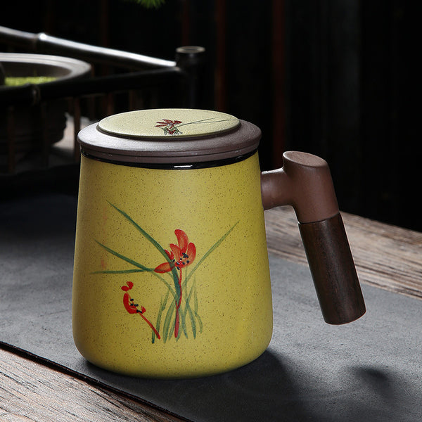 Purple Sand Ceramic Hand-painted Cup With Lid