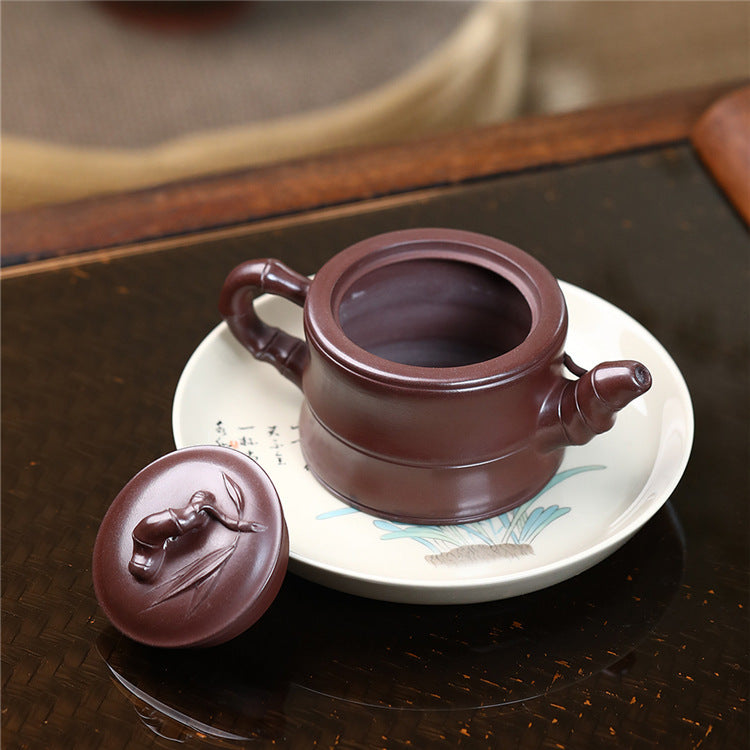 Yixing Tea Art Applique Bamboo Joint Han Tile Teapot - Thumbnail 3