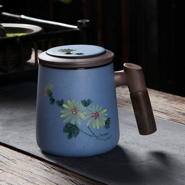Purple Sand Ceramic Hand-painted Cup With Lid