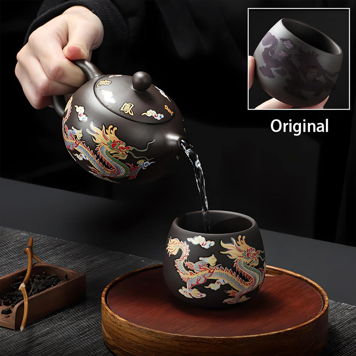 Theepot, 227 ml, Chinese Yixing, echte zwarte klei, Zisha Shipiao 8 oz 240 ml kleur bloem Theepot, 227 ml, Chinese Yixing, echte zwarte klei, Zisha Shipiao 8 oz 240 ml kleur bloem