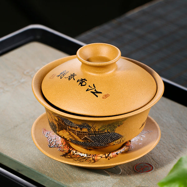Household Kung Fu Sancai Covered Bowl Purple Sand Cup