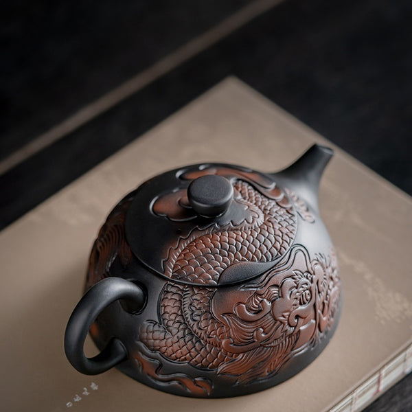 Dragon Year Xianglong Purple Pottery Teapot Relief Purple Clay Home Office Teapot Purple Sand Single Teapot