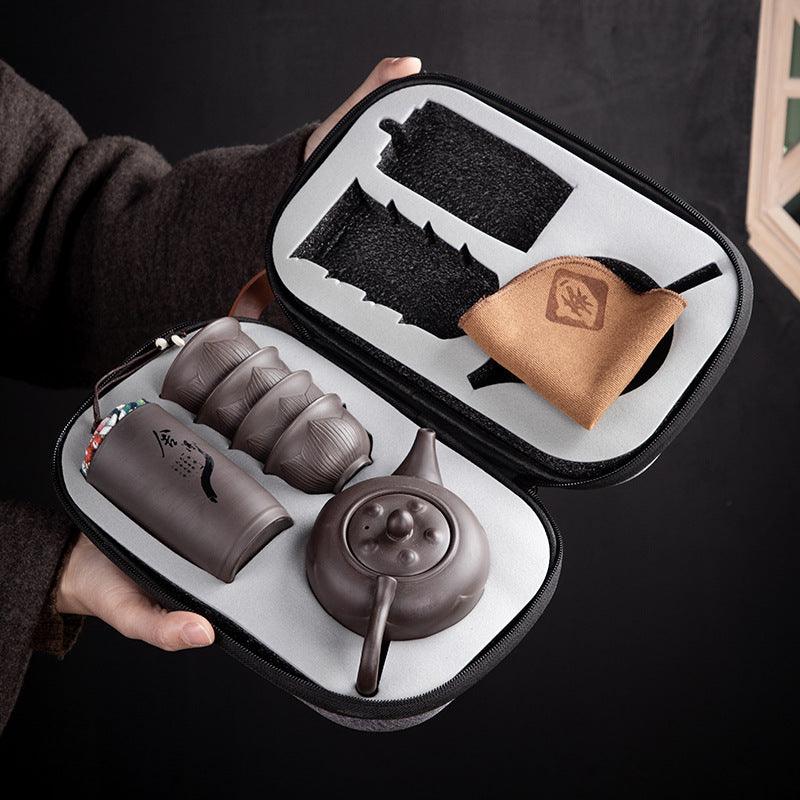 Portable ZiSha Travel Kung Fu Tea Set | Elegant Purple Clay Gongfu